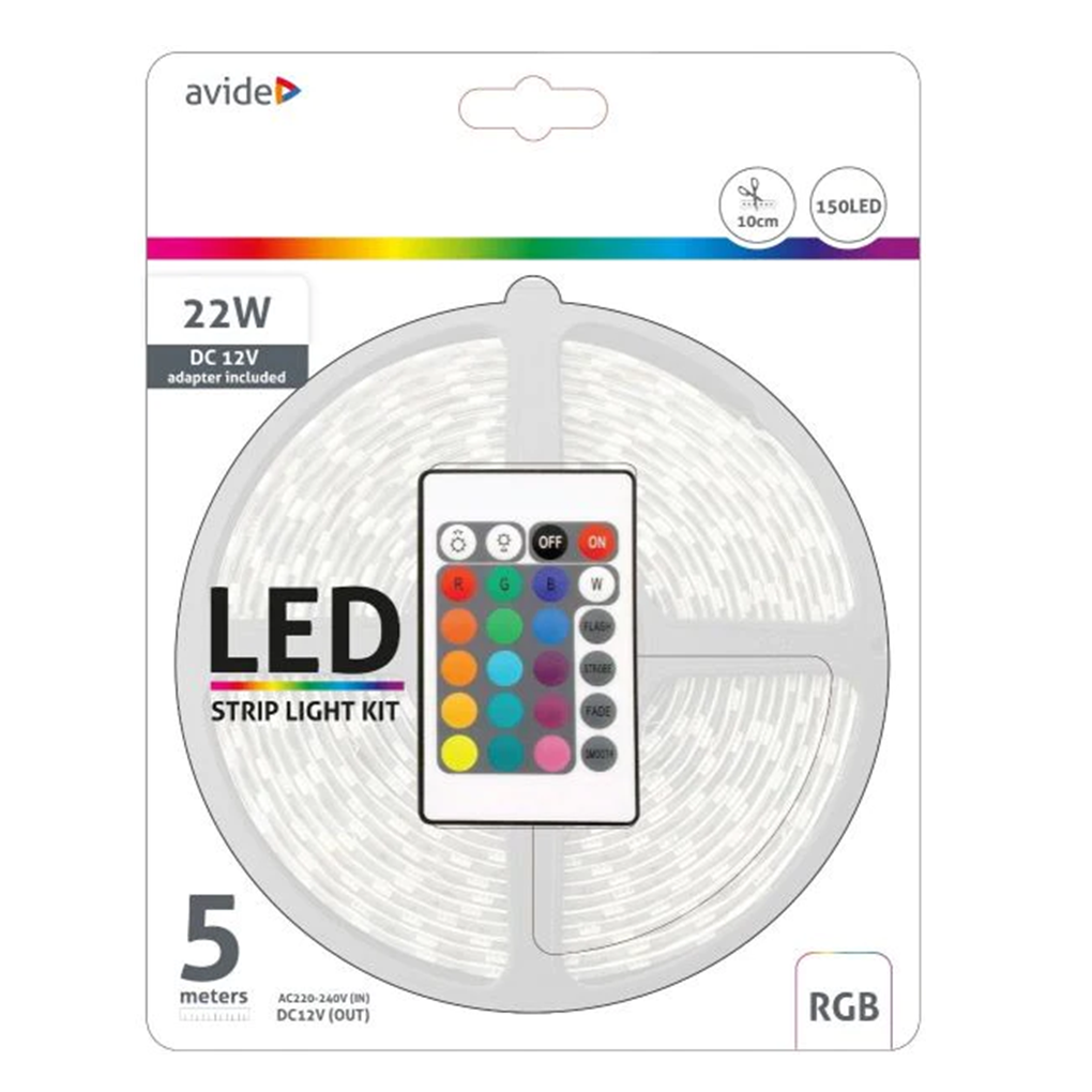 Avide LED Strip Blister 12V 7.2W SMD5050 30LED RGB IP65 5m