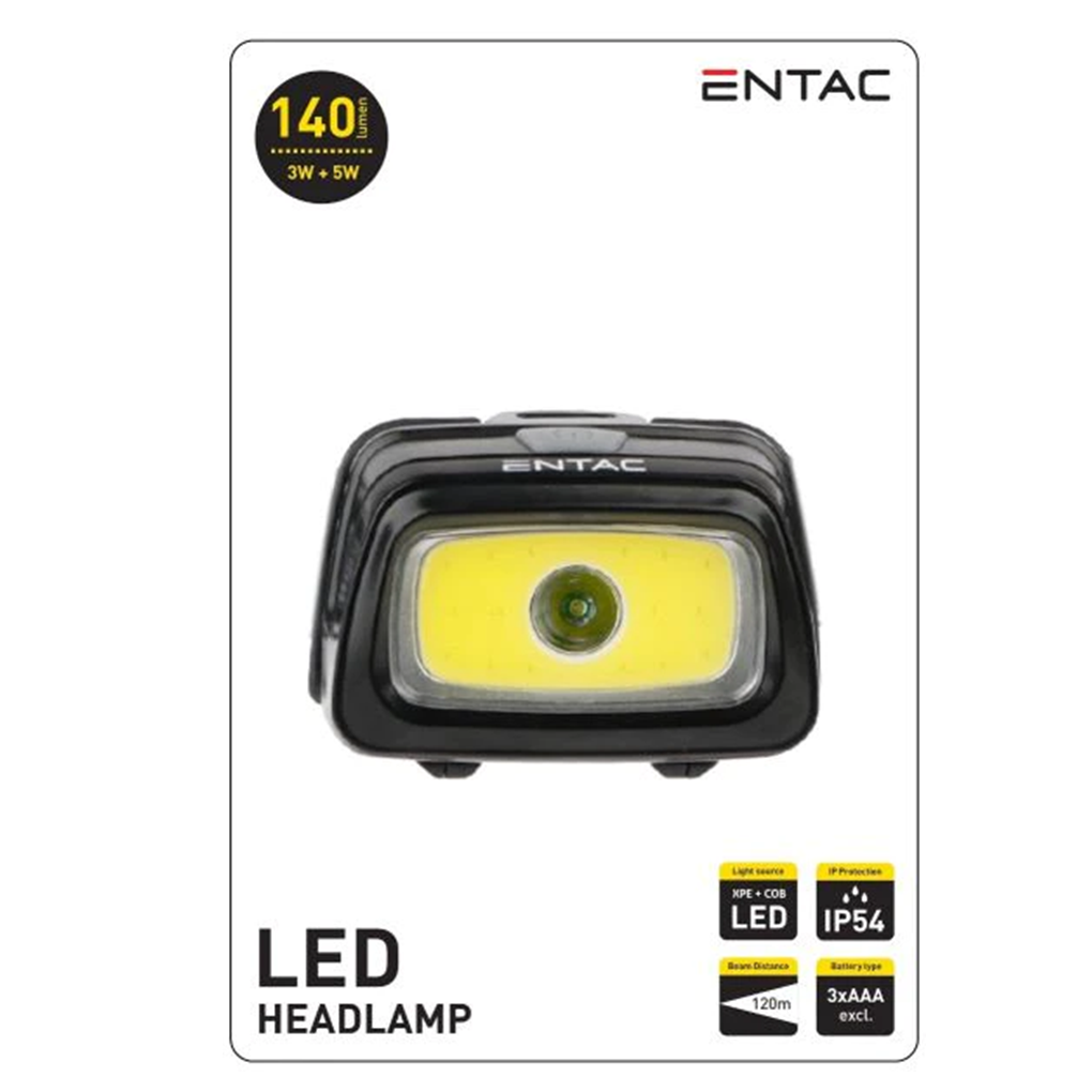 Entac Headlight 5+3W 3xAAA Excl. Black