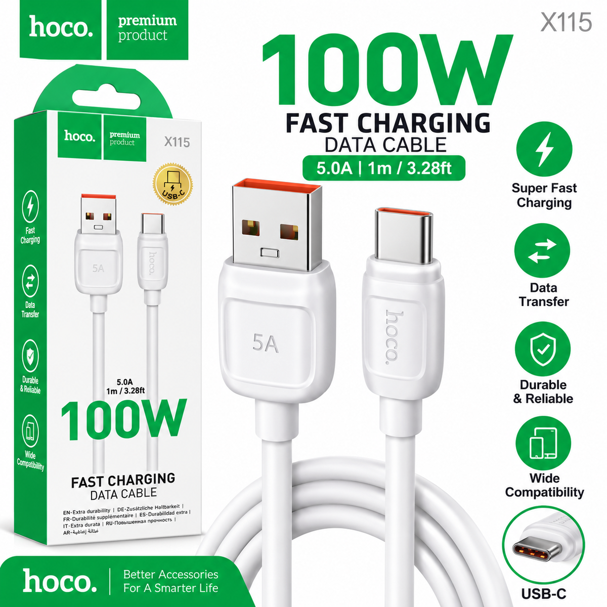 Hoco X115 Fast Charging Cable 1m 100w
